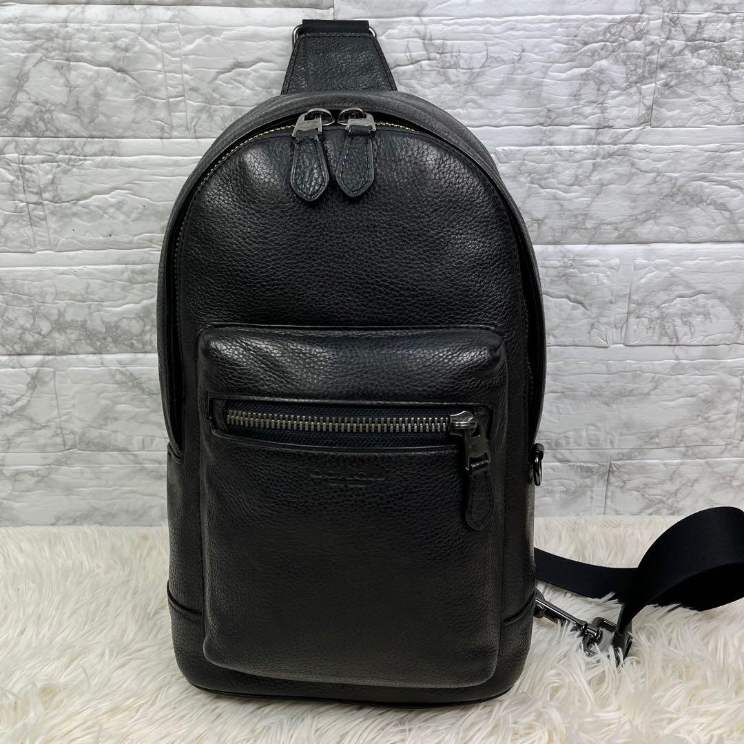 【美品】希少 コーチ ボディバッグ ショルダーバッグ 黒 レザー シボ革