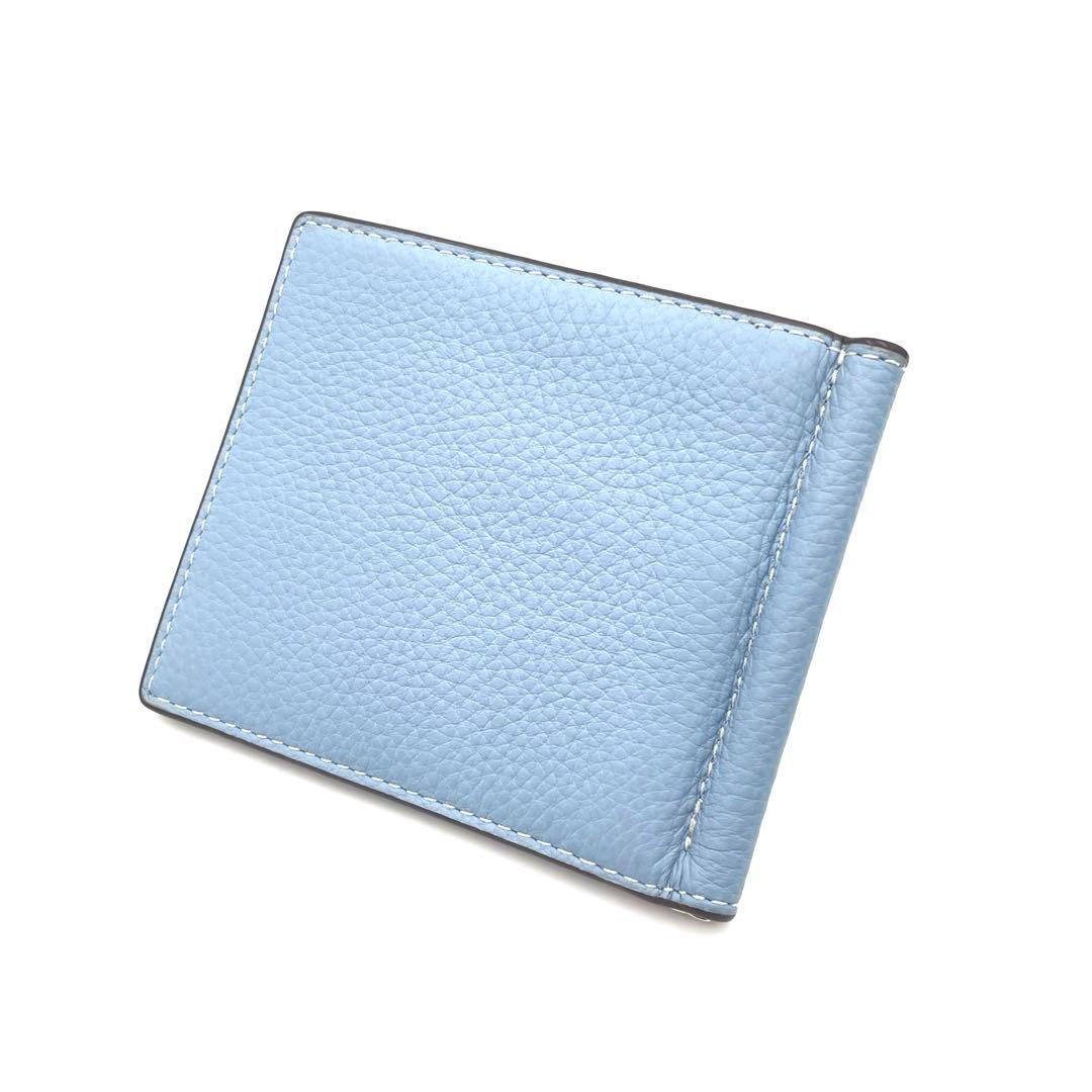 て*ー様 COACH マネークリップ ぺプルレザー ライトブルー コーチ　財布