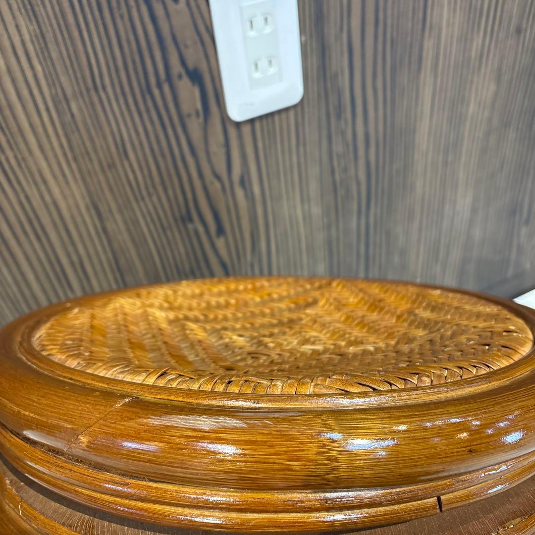 回転　ヴィンテージ 螺旋状ラタンスツール 籐 ラウンド 丸椅子 レトロ