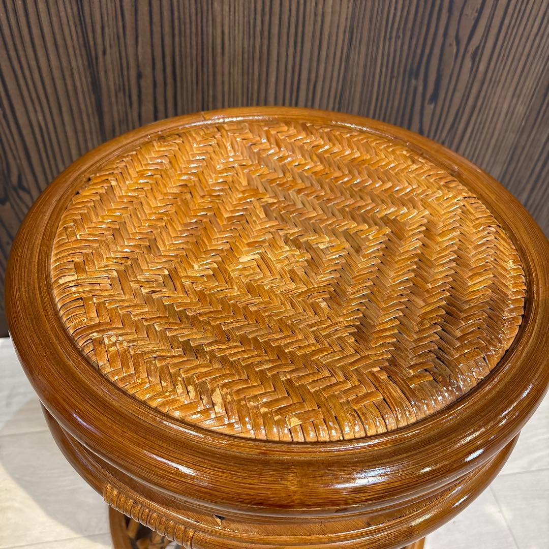 回転　ヴィンテージ 螺旋状ラタンスツール 籐 ラウンド 丸椅子 レトロ