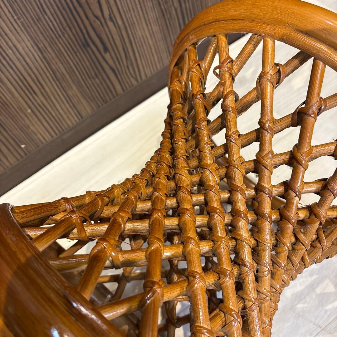 回転　ヴィンテージ 螺旋状ラタンスツール 籐 ラウンド 丸椅子 レトロ