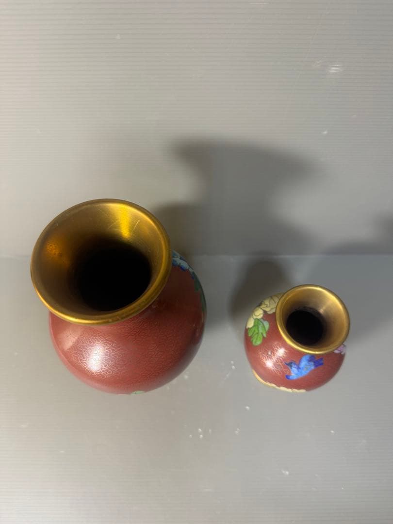 2492 七宝焼　景泰藍　琺瑯　花瓶　2客