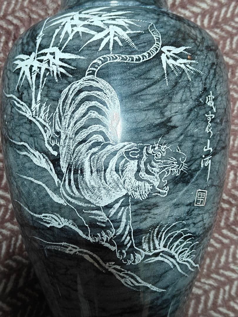 アンティーク 虎柄 大理石 花瓶 花器 傘立て 高さ約46cm