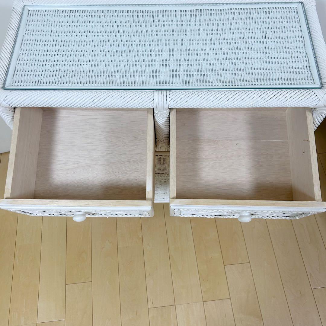 フレンチカントリーラタン　籐　3段チェスト　ホワイトラタン　丸脚　白家具　姫家具