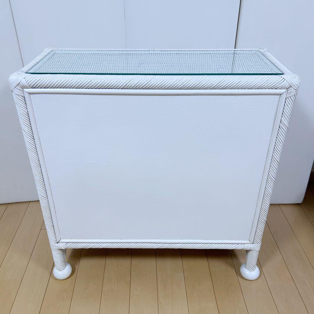 フレンチカントリーラタン　籐　3段チェスト　ホワイトラタン　丸脚　白家具　姫家具