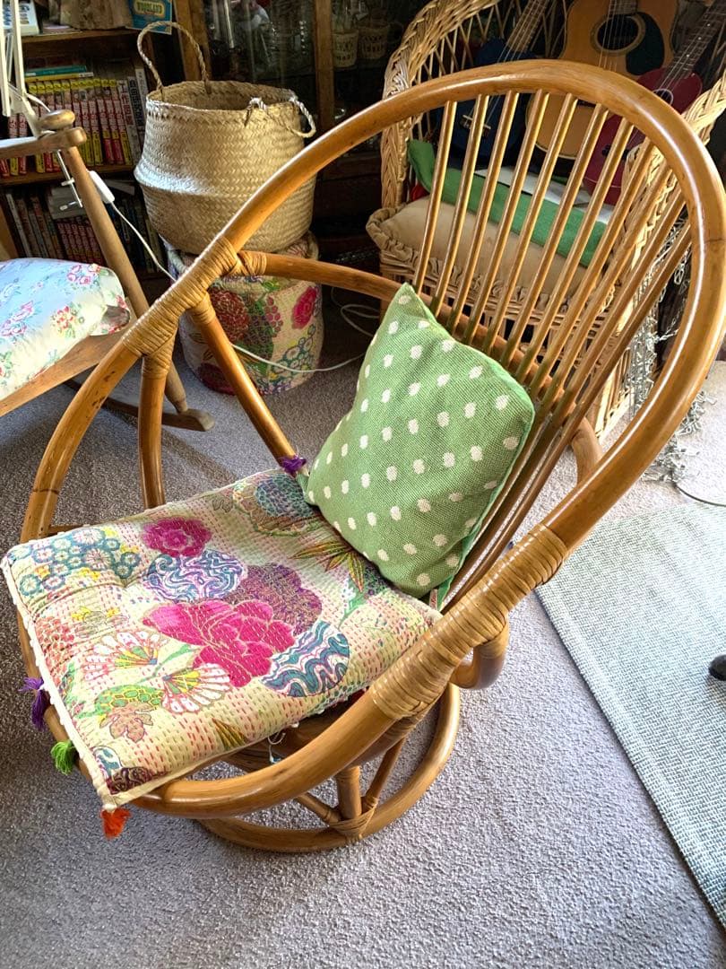 ラタン 藤 チェア 回転式 ラウンジチェア　ローチェア ヴィンテージ