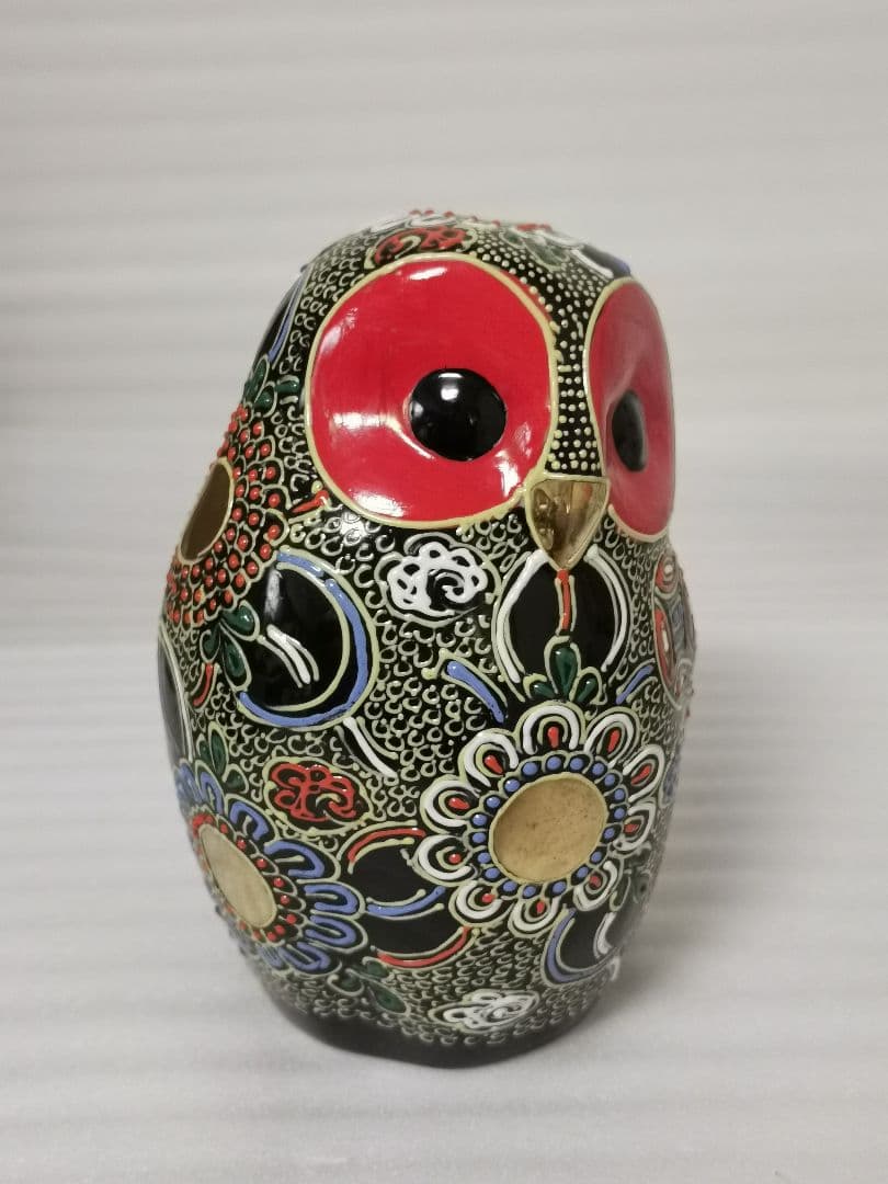 九谷焼 梟 ふくろう 6号 黒盛 縁起物 風水 置物 日本製 伝統工芸