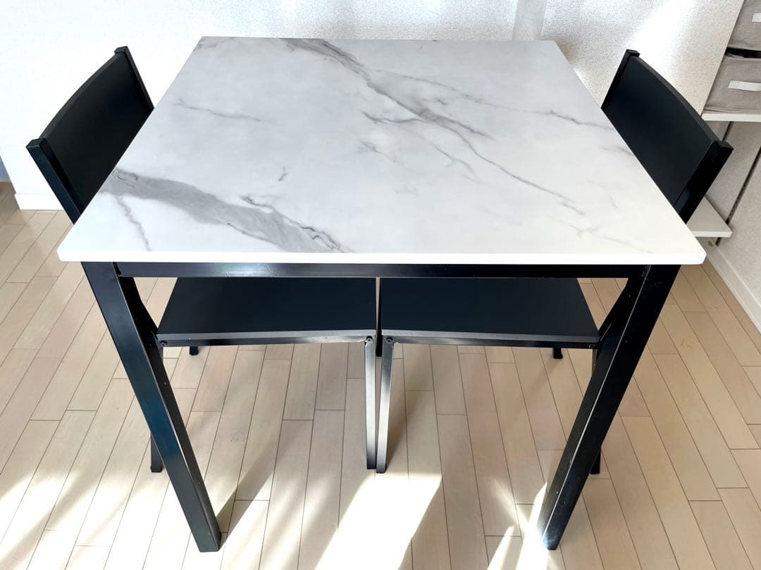 【まにゃ】大理石柄 ダイニング3点セット（テーブル＋チェア2脚）