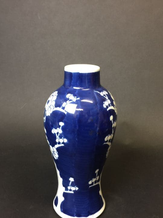 清時代 氷裂梅花紋染付花入 花生  時代物