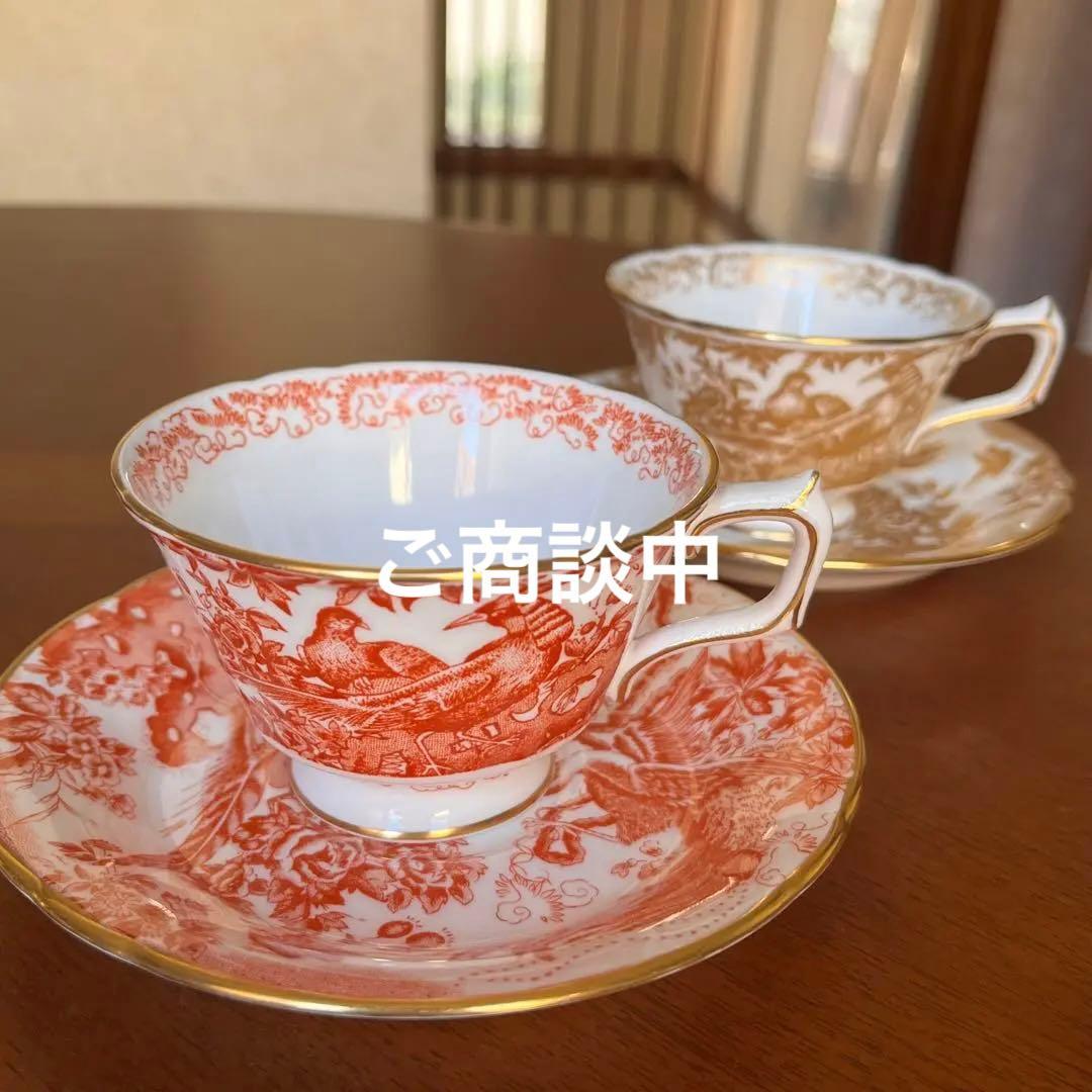 【希少品】ロイヤルクラウンダービー★レッド＆ゴールドエイビス★C/S 2客