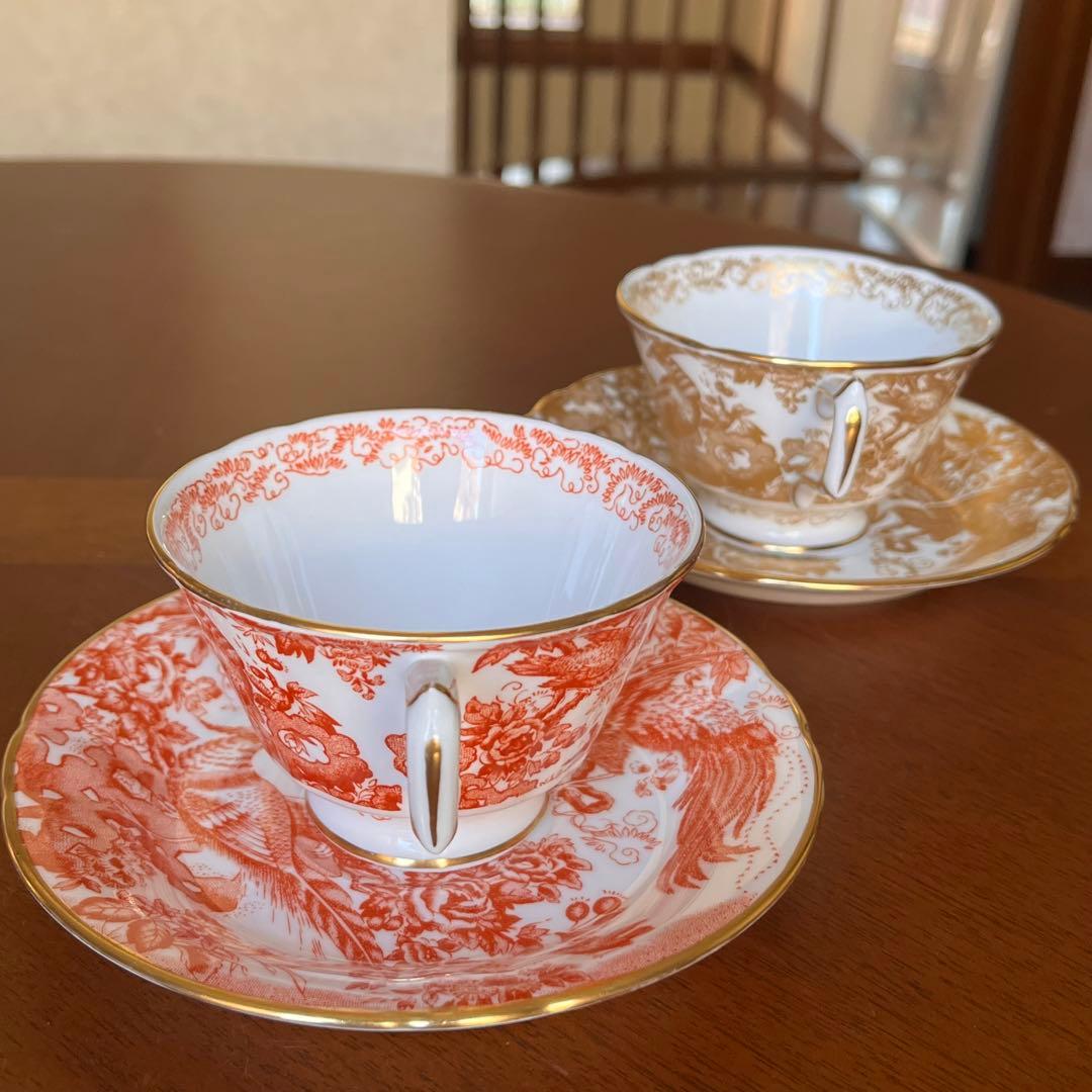 【希少品】ロイヤルクラウンダービー★レッド＆ゴールドエイビス★C/S 2客