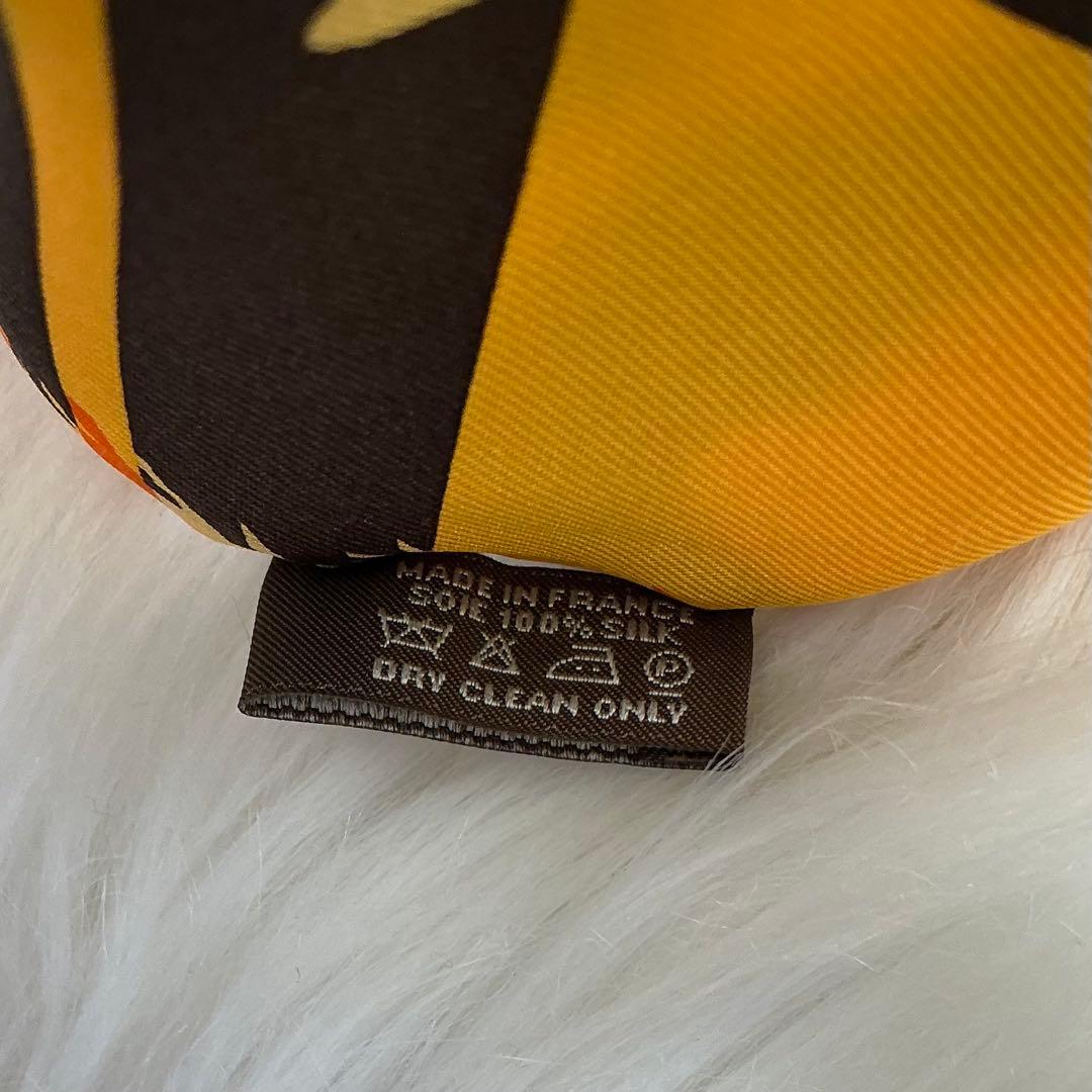 エルメス ツイリー リボンスカーフ 馬 シェルバホース オレンジ シルク 箱付き