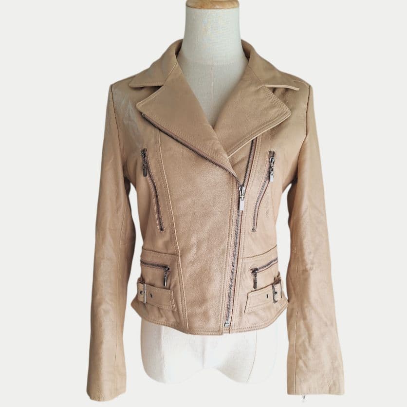 アンディ ラムレザーライダース　フォックスファー　ライナー付き　ベージュ　M