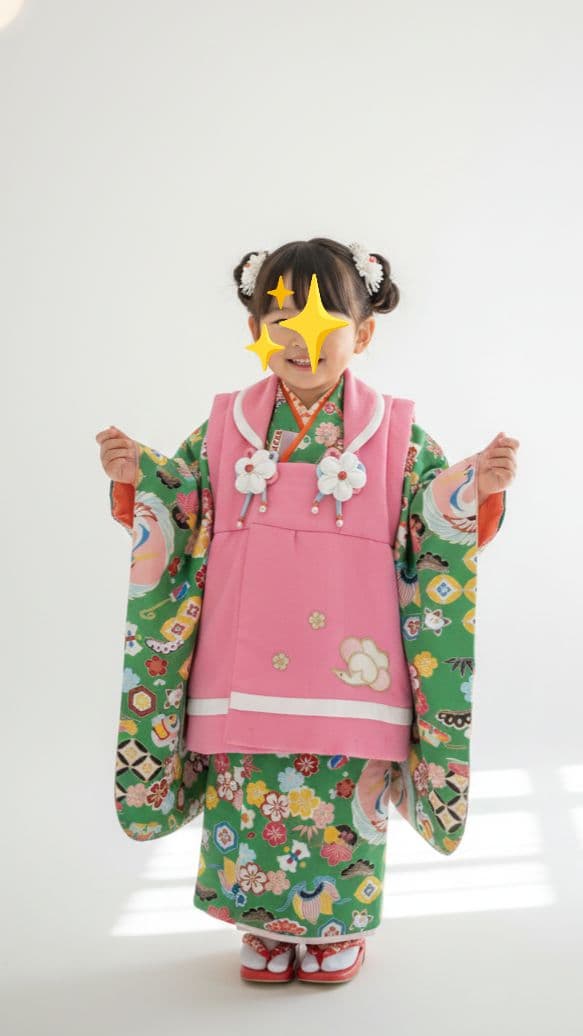 3歳　ぷちぷり緑鶴　七五三　被布セット