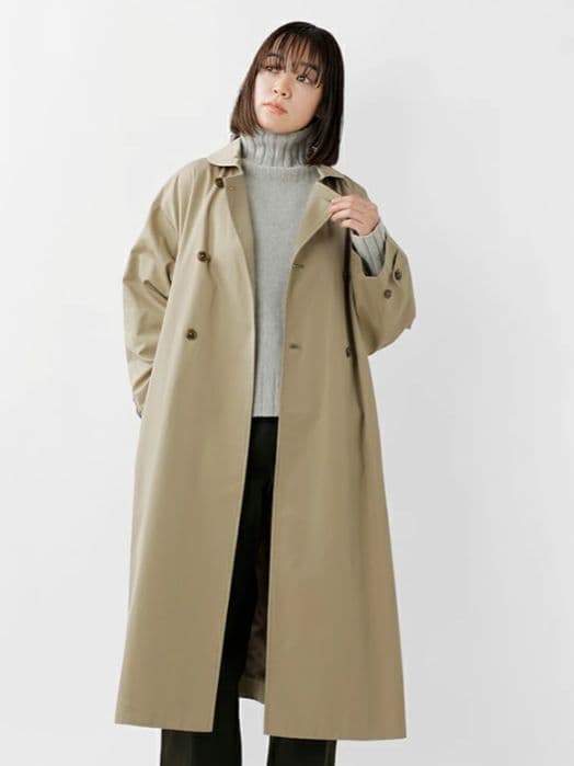 グランマ ママ ドーター コットン ギャバジン ラウンドカラー トレンチコート