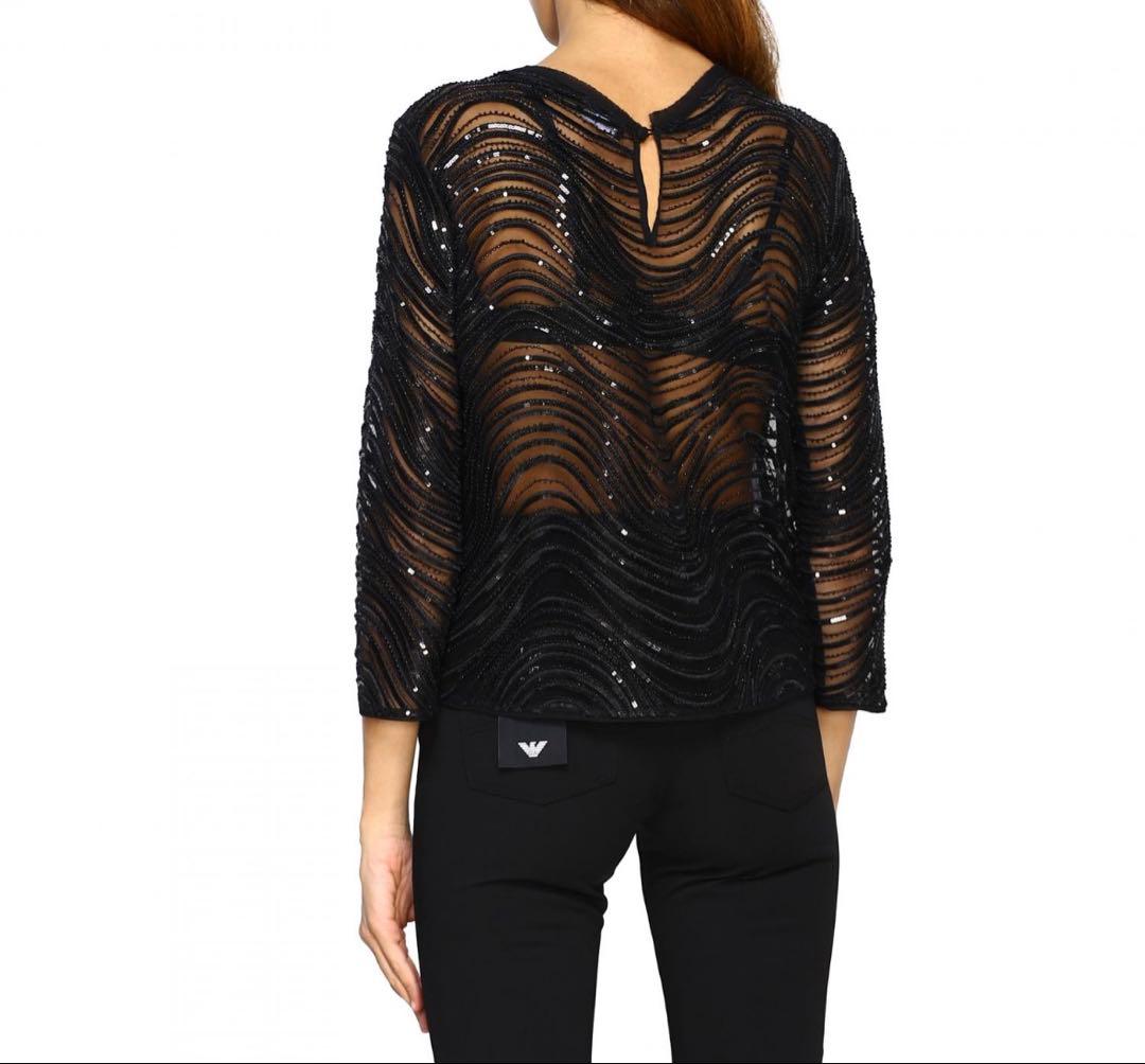 Emporio Armani スパンコールビーズ シアートップス　ブラック　新品