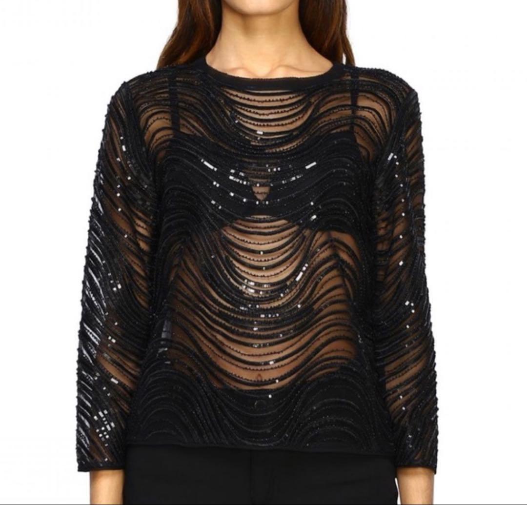 Emporio Armani スパンコールビーズ シアートップス　ブラック　新品