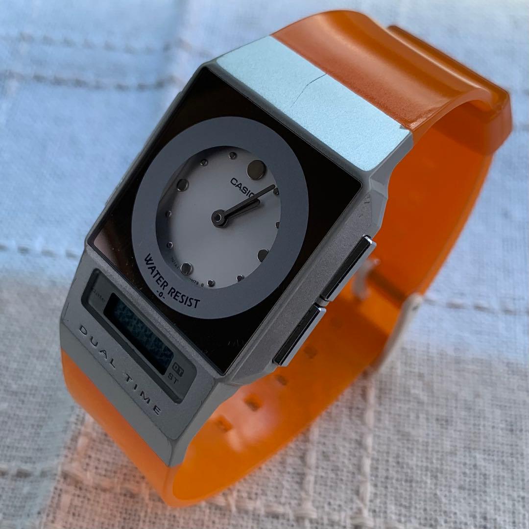 カシオ　フィルムウォッチ　ペラ　オレンジベルト　デジアナ