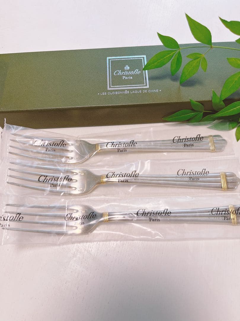 セール　純銀　クリストフル　アクア　ゴールドライン　フォーク　3本　銀の匙　銀