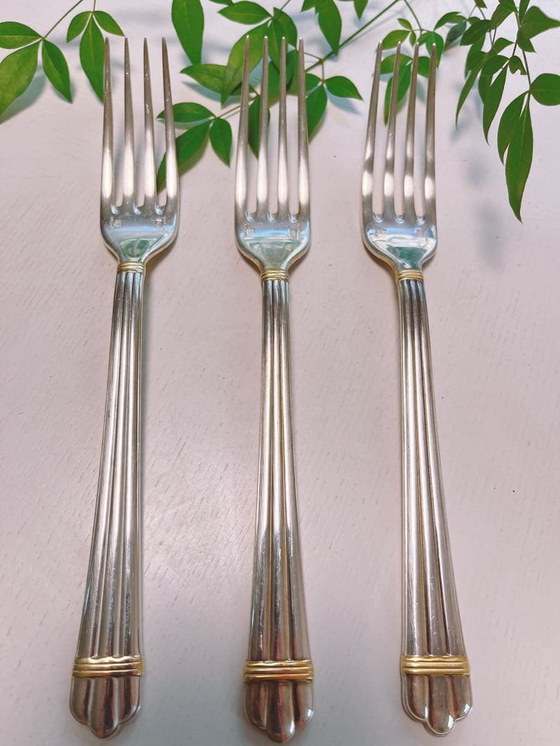 セール　純銀　クリストフル　アクア　ゴールドライン　フォーク　3本　銀の匙　銀