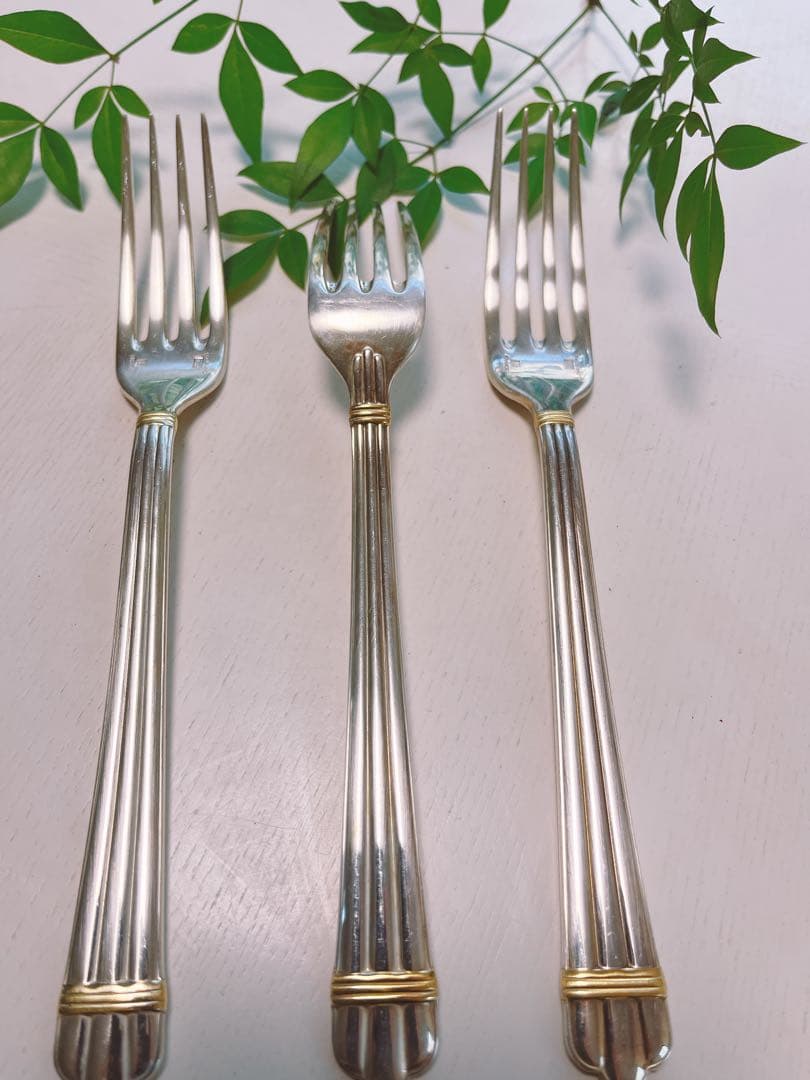 セール　純銀　クリストフル　アクア　ゴールドライン　フォーク　3本　銀の匙　銀