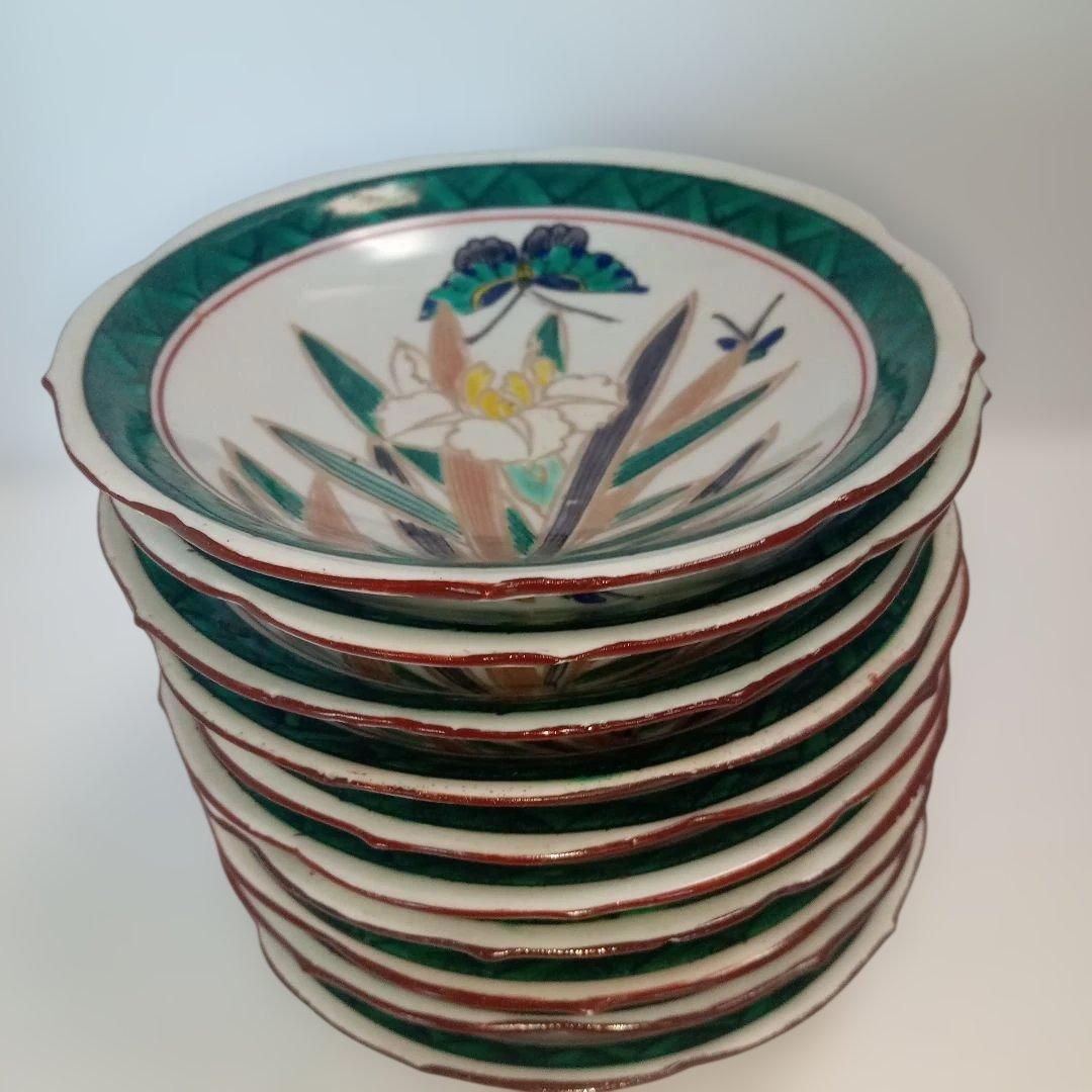 角福　九谷(10客)　古九谷　古道具　台所用品　食器　骨董　丸皿　浅皿　伝統工芸