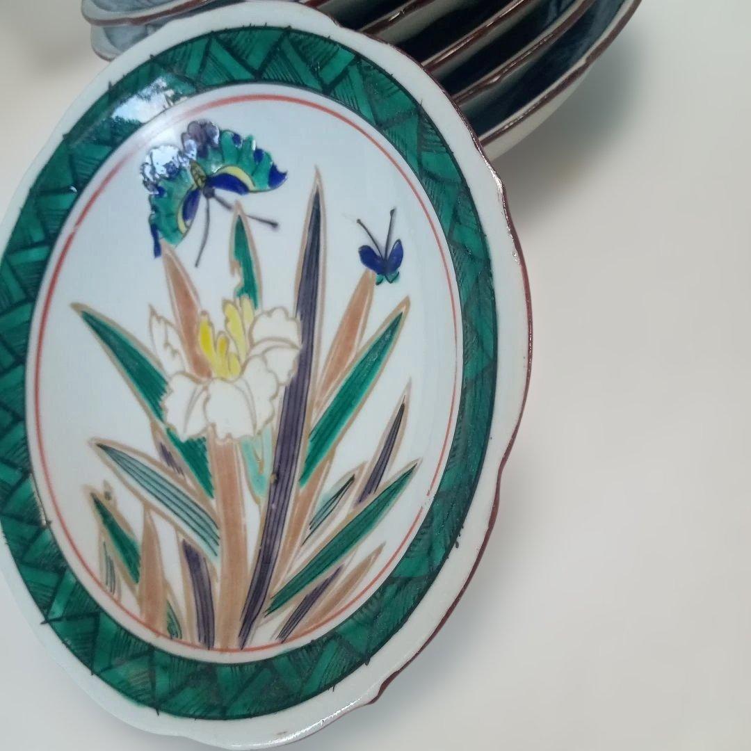 角福　九谷(10客)　古九谷　古道具　台所用品　食器　骨董　丸皿　浅皿　伝統工芸