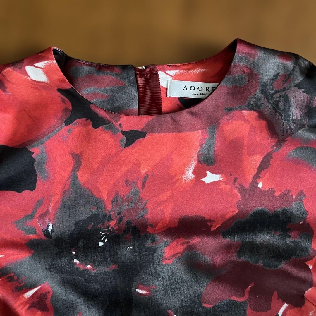 ADORE プルオーバーブラウス　トップス　異素材　光沢花柄プリント＋ニット