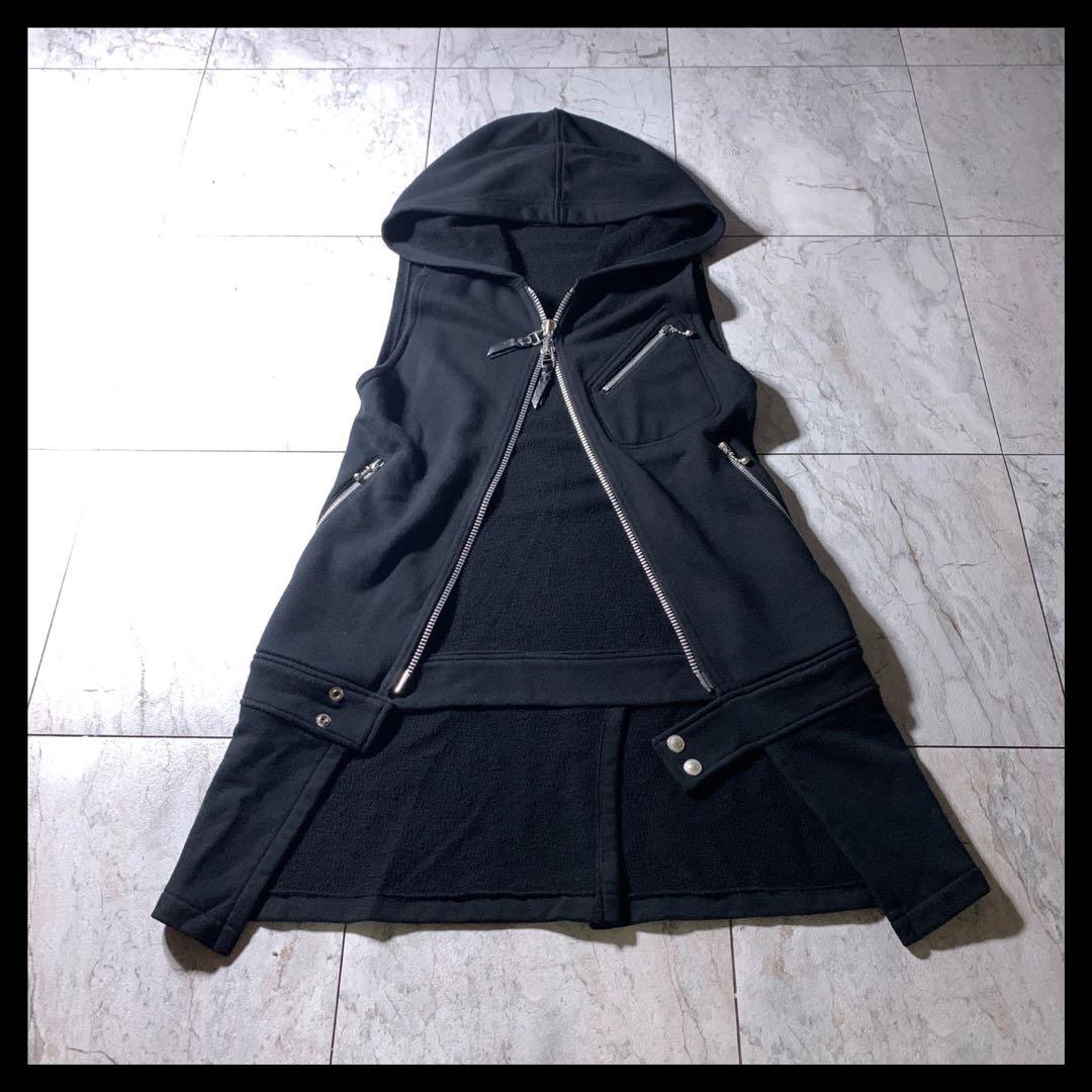 Roen ノースリーブ ロング パーカー ベスト 髑髏 スカル スタッズ Y2K