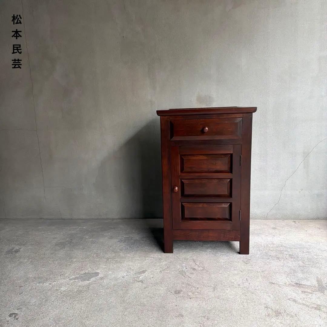 極美品　松本民芸家具 ミズメザクラ無垢材 C型電話台 キャビネット 天然木