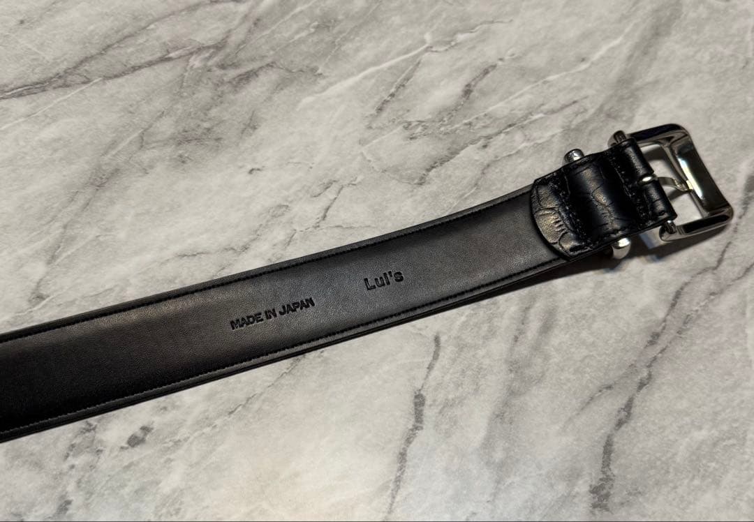 Lui's ルイス シルバーバックル クロコ調 レザーベルト 日本製 ブラック