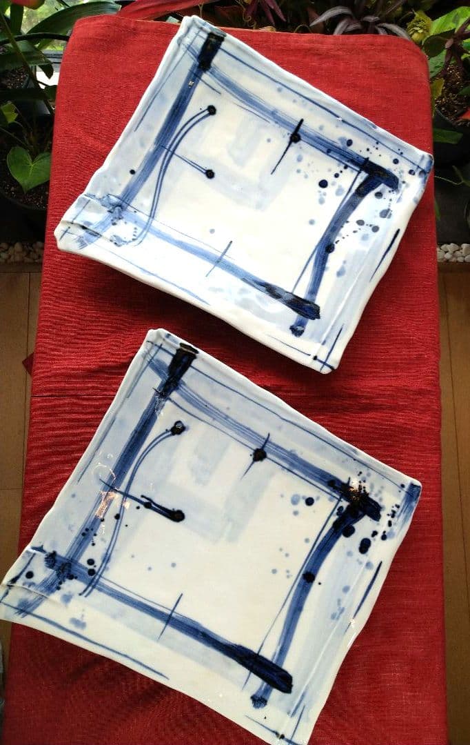 ⬛ブロが選ぶ【高級皿・人気の美濃焼・ 庄右ェ門作】デザイン【扇型超特大皿】２皿