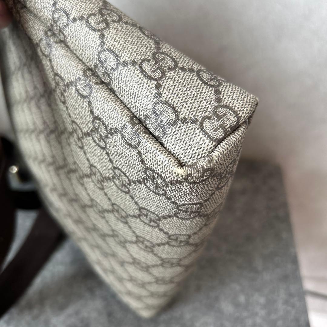 グッチ GG スプリーム PVC×レザー ショルダー バッグ メッセンジャー 茶