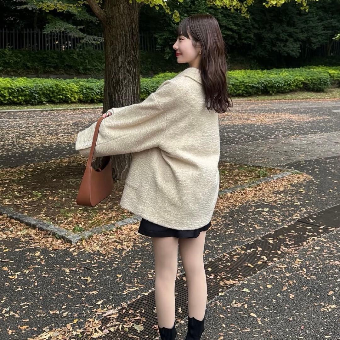 hinari ステンカラーシャギーミドルコート アイボリー　タグ付き　新品未開封