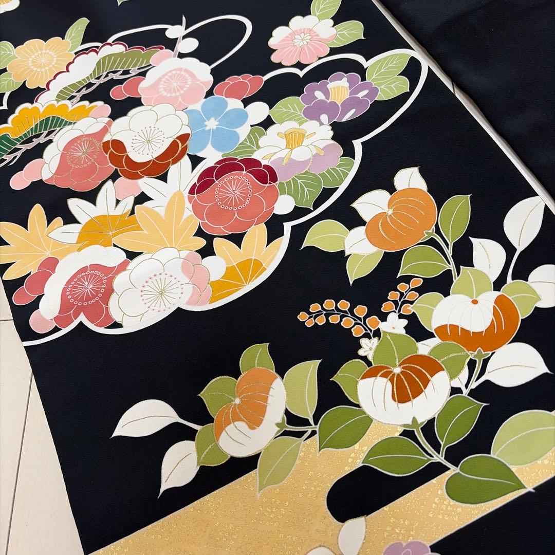 ■E5667■極美品■千總　落款　逸品　黒地　振袖　3点セット■丈161　裄69