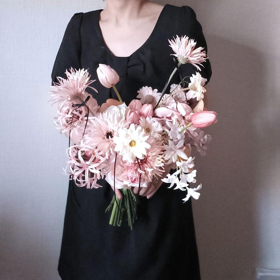 ピンク　ガーベラ　チューリップ　ウェディングブーケ　アーティフィシャルフラワー