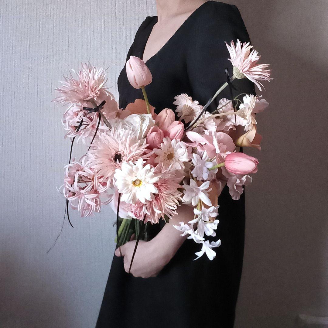 ピンク　ガーベラ　チューリップ　ウェディングブーケ　アーティフィシャルフラワー