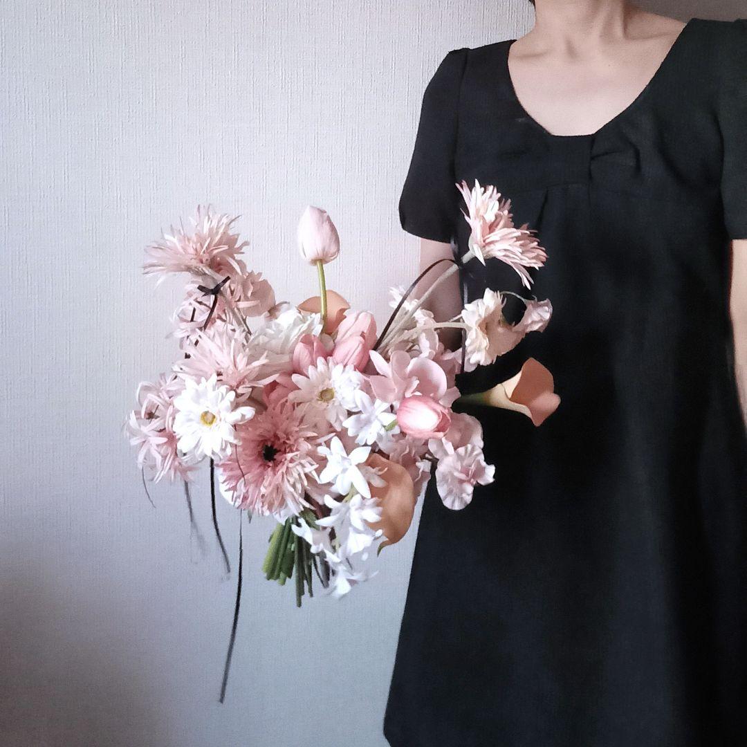 ピンク　ガーベラ　チューリップ　ウェディングブーケ　アーティフィシャルフラワー