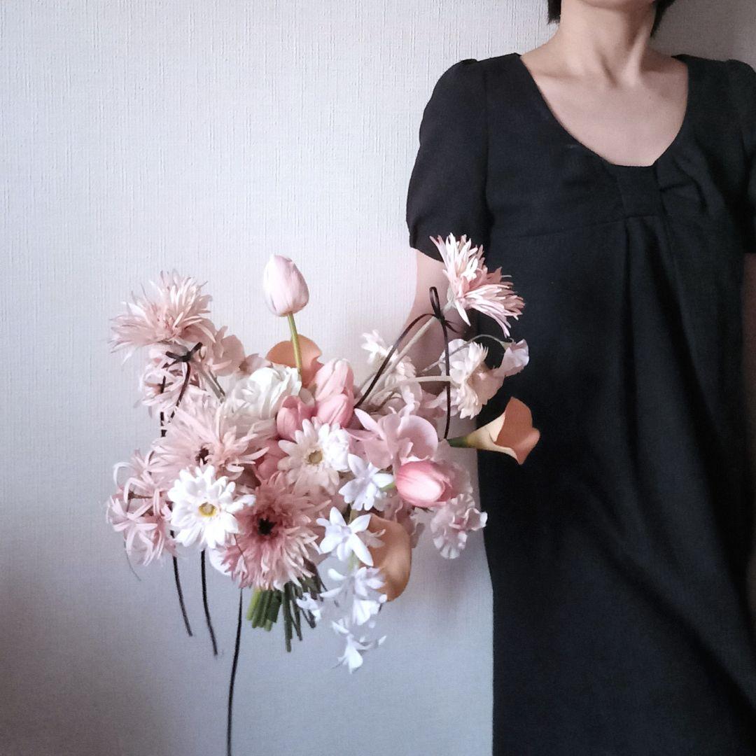 ピンク　ガーベラ　チューリップ　ウェディングブーケ　アーティフィシャルフラワー