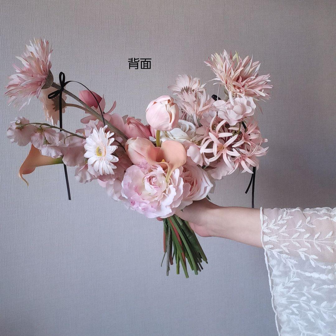 ピンク　ガーベラ　チューリップ　ウェディングブーケ　アーティフィシャルフラワー