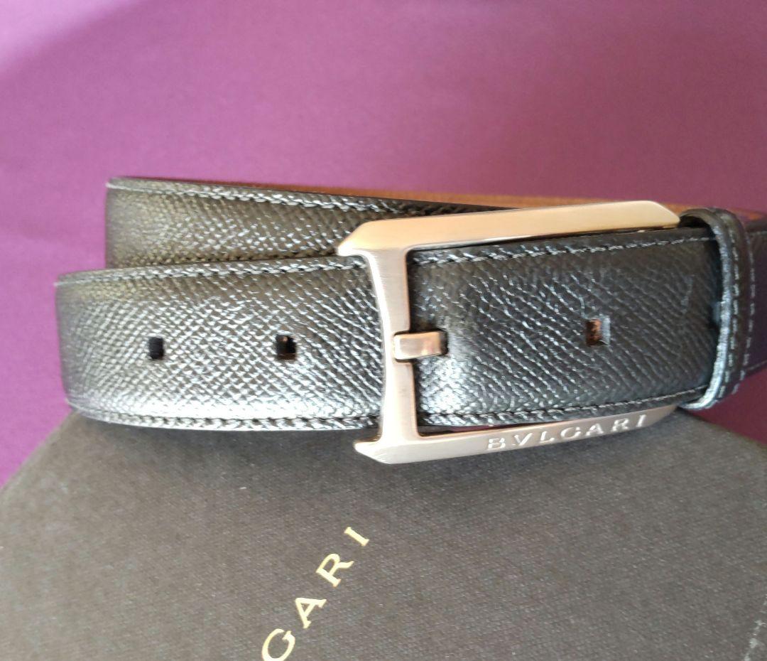 ブルガリ スクエアバックル サフィアーノレザー リバーシブル ベルト