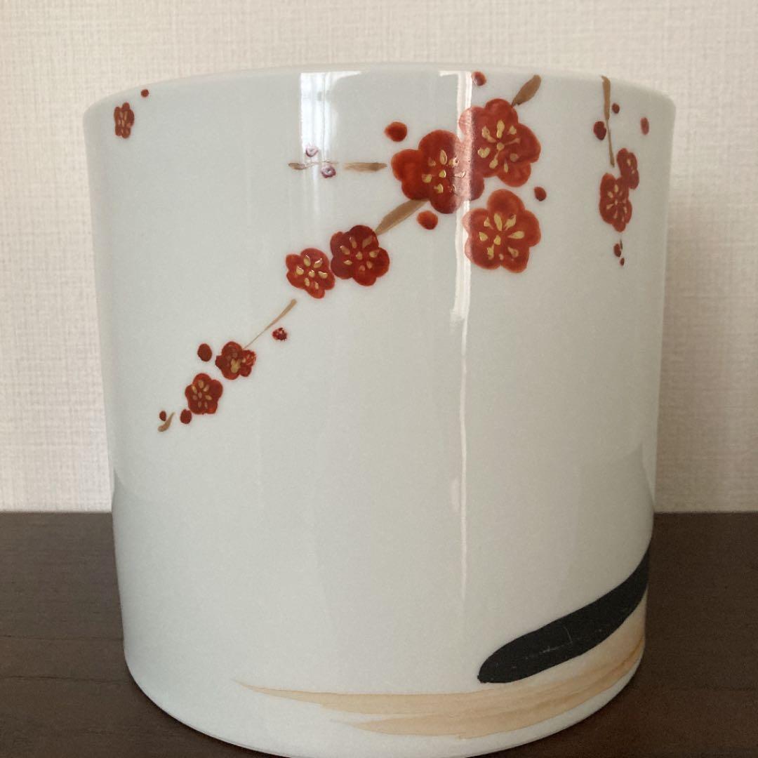 伊万里焼　磁器のごみ箱　猫と梅