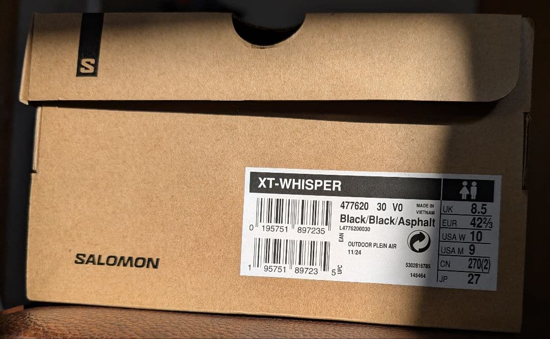 R*着様 【SALOMON】【美品】XT-WHISPER/27c/箱付き