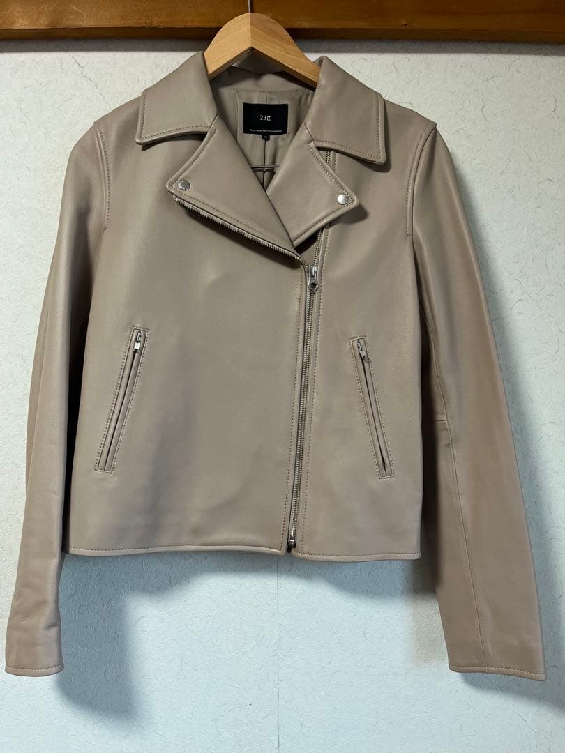 23区　ラムレザー　ライダースジャケット　サイズ40 グレージュ
