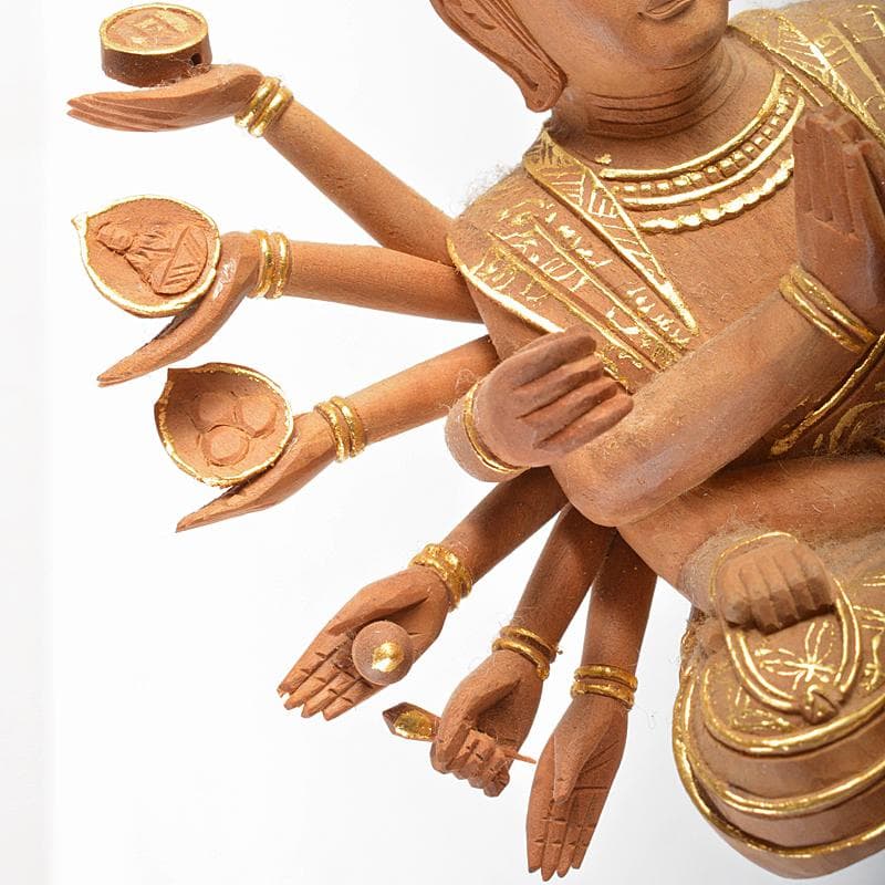 はろはろ　仏教美術松園大龍作白檀彫刻　千手観音菩薩像　共箱　U　R5647