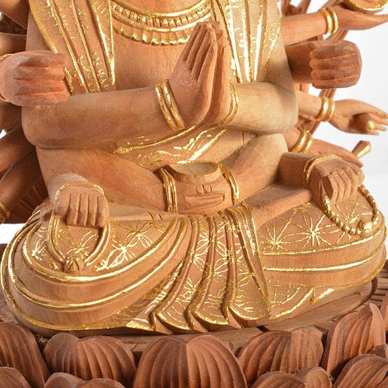 はろはろ　仏教美術松園大龍作白檀彫刻　千手観音菩薩像　共箱　U　R5647