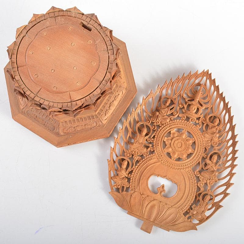 はろはろ　仏教美術松園大龍作白檀彫刻　千手観音菩薩像　共箱　U　R5647