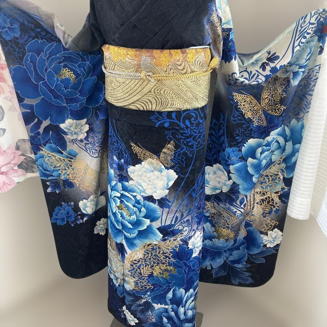 豪華薔薇振袖 袋帯付き　金彩　蝶　大輪