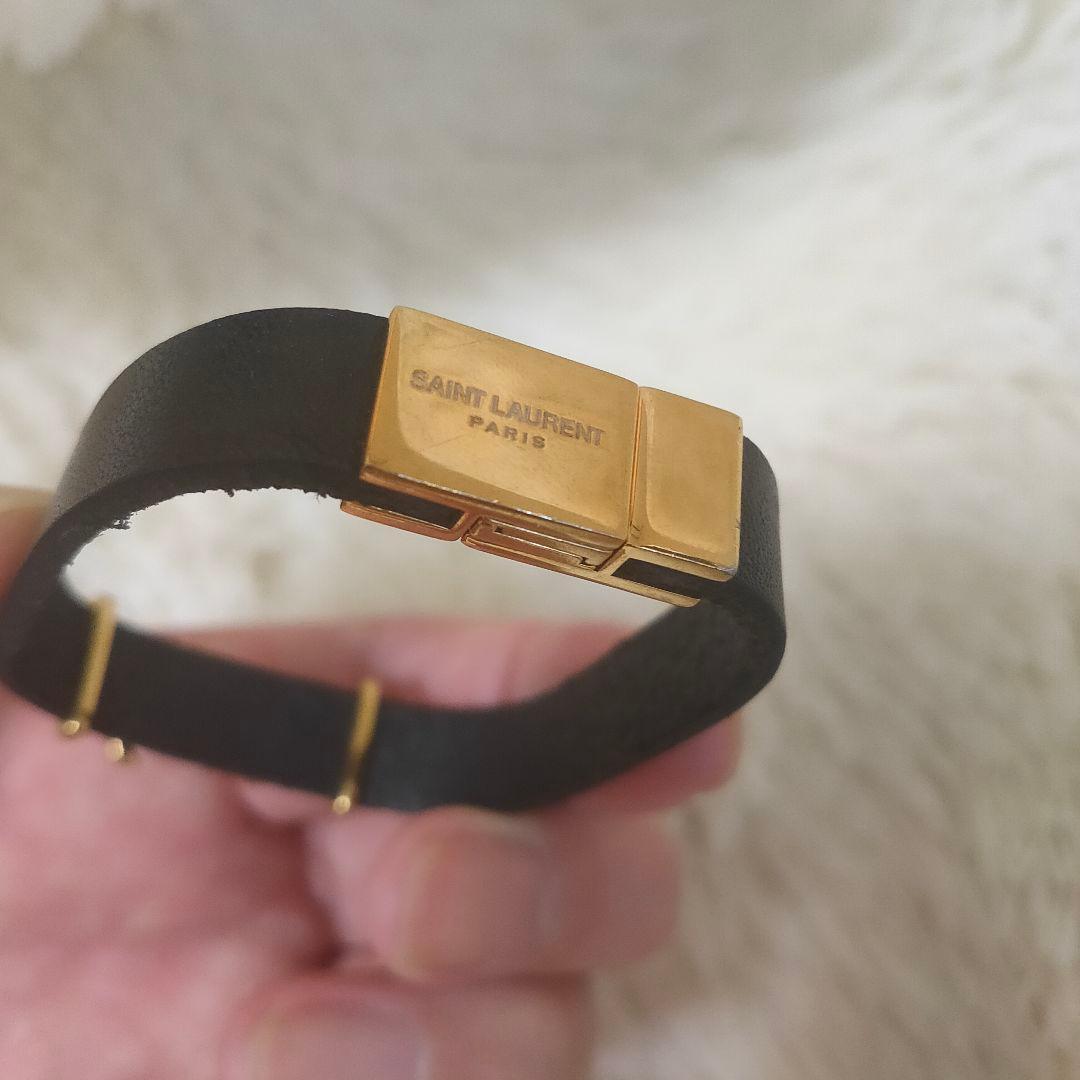 サンローラン　オピウム　レザーブレスレット　YSLロゴ　ゴールド金具　マグネット