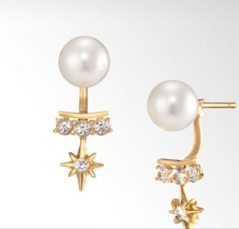 スタージュエリーK10アコヤパール　クロッシングスター　ピアス